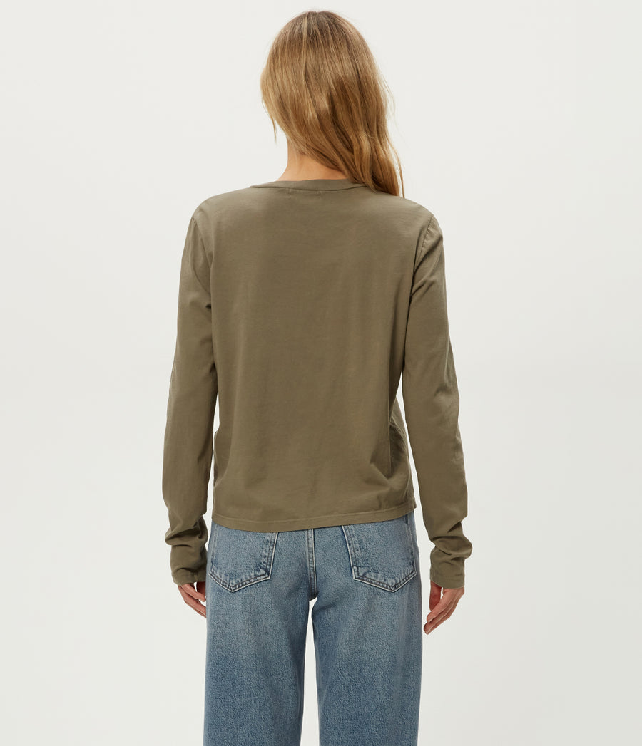 Clarissa Long Sleeve Tee in Olive Green Back View #OLIVE