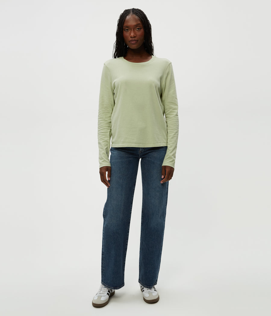 Clarissa Long Sleeve Tee in Seacrest Green Full Body View #SEACREST