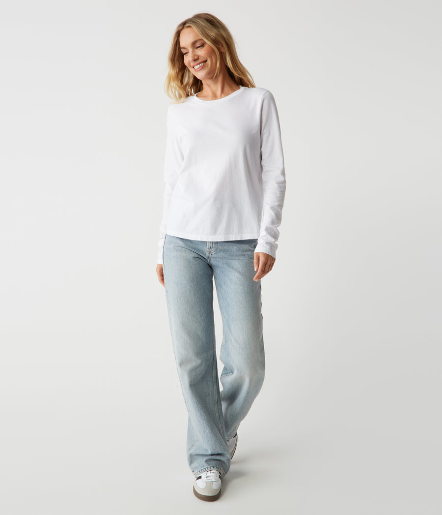 Clarissa Long Sleeve Tee in White Full Body View #WHITE