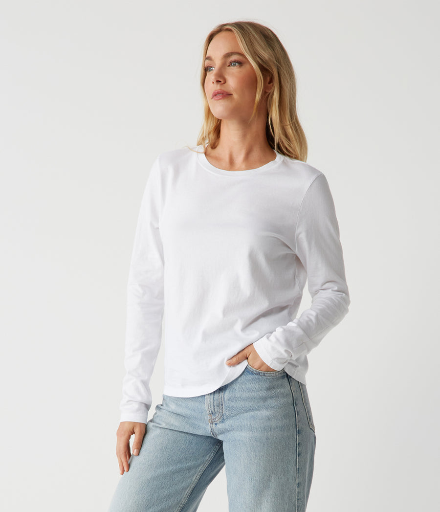 Clarissa Long Sleeve Tee in White Side View #WHITE