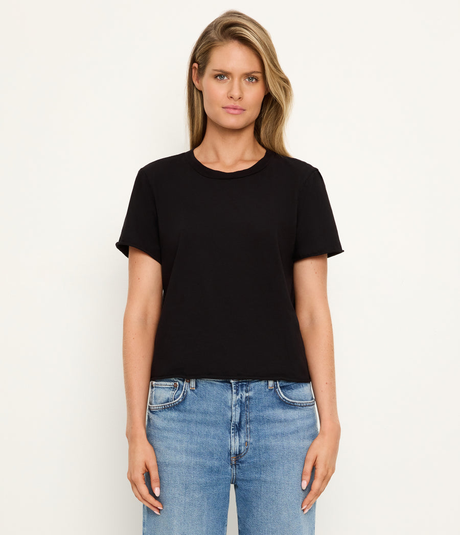 Jackie Crewneck Tee in Black Full Body View #BLACK