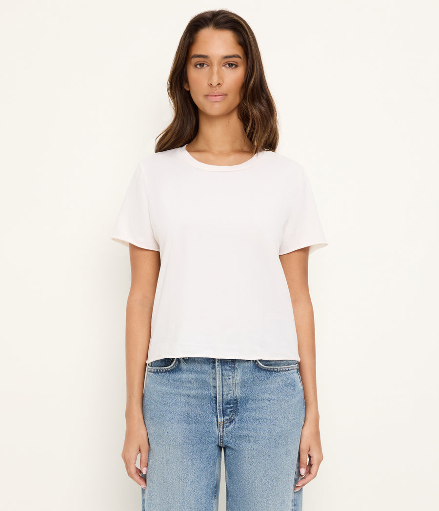 Jackie Crewneck Tee in Chalk White Full Body View #CHALK