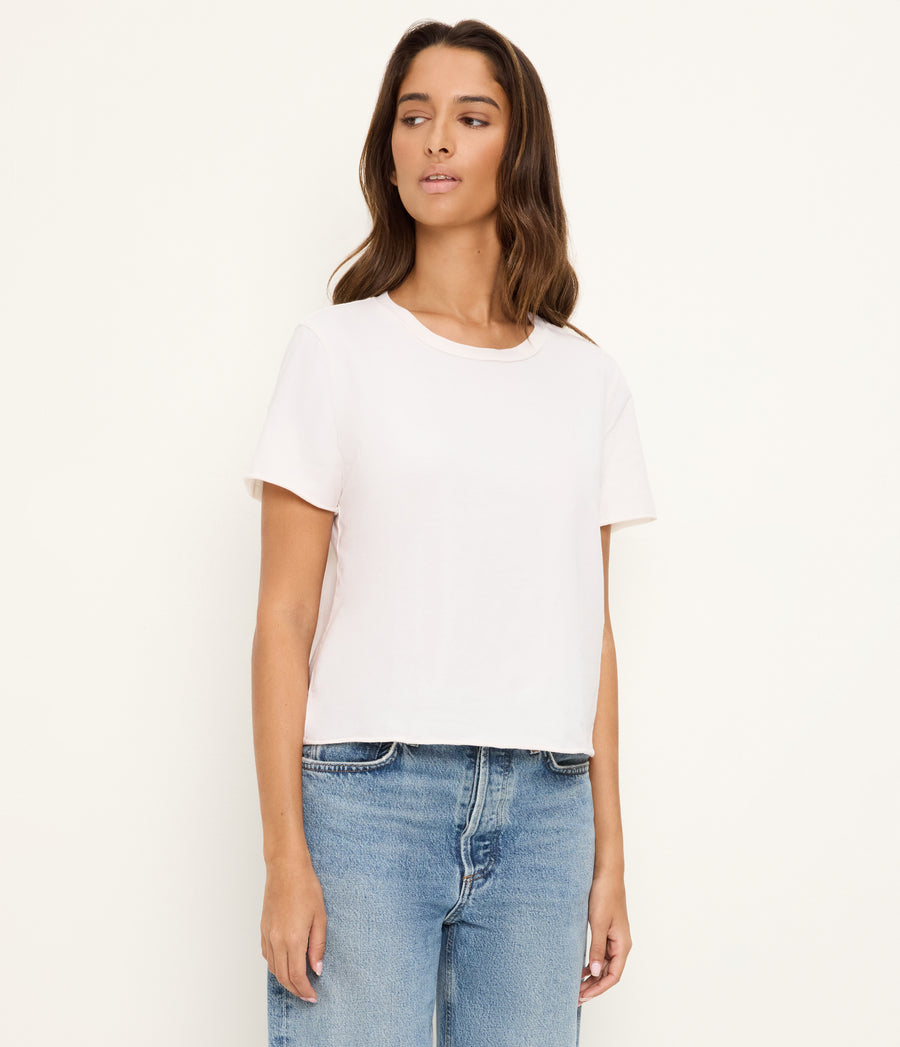 Jackie Crewneck Tee in Chalk White Side View #CHALK