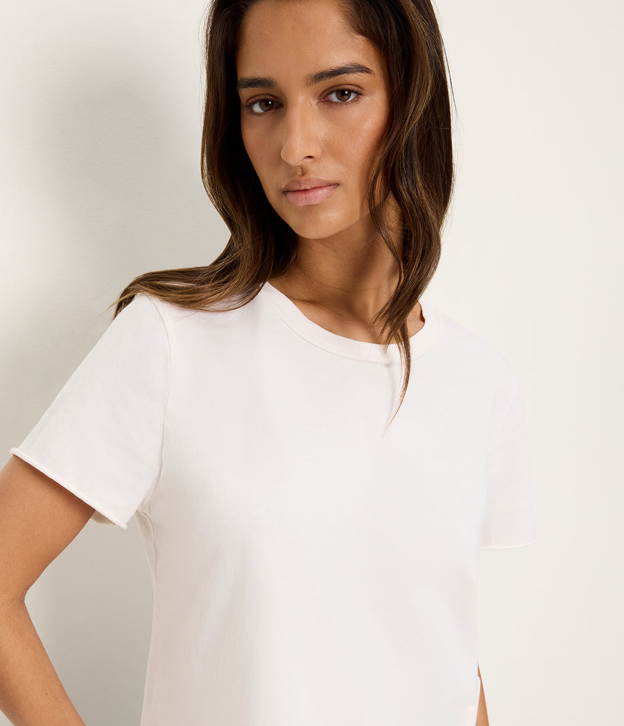 Jackie Crewneck Tee in Chalk White Close Up View #CHALK