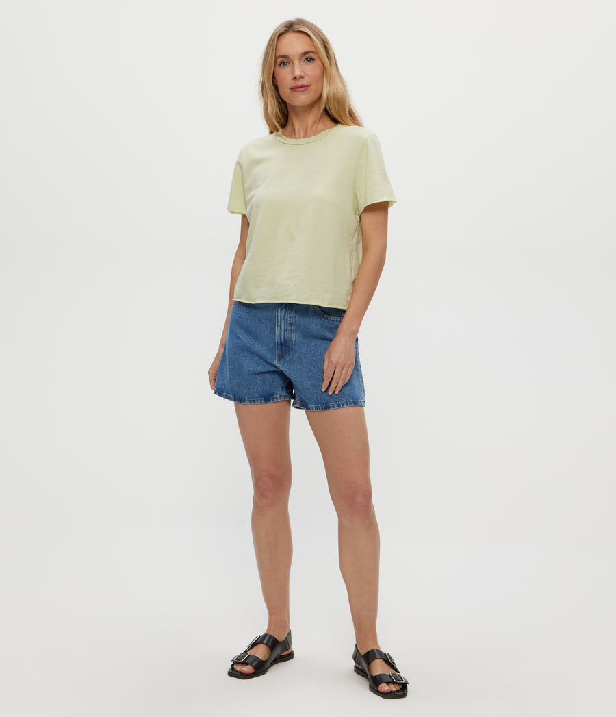 Jackie Crewneck Tee in Celery GREEN Full Body View #CELERY