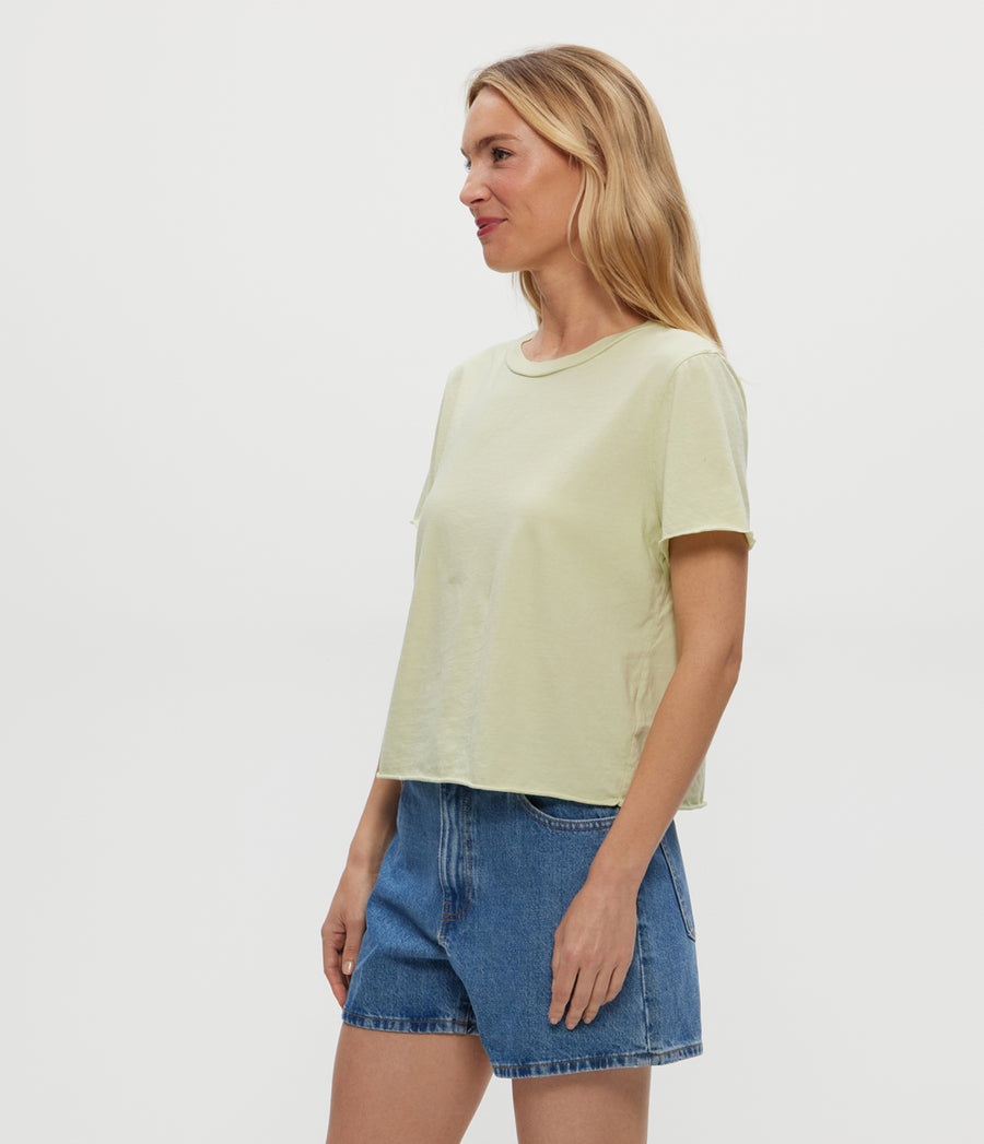 Jackie Crewneck Tee in Celery GREEN Side View #CELERY