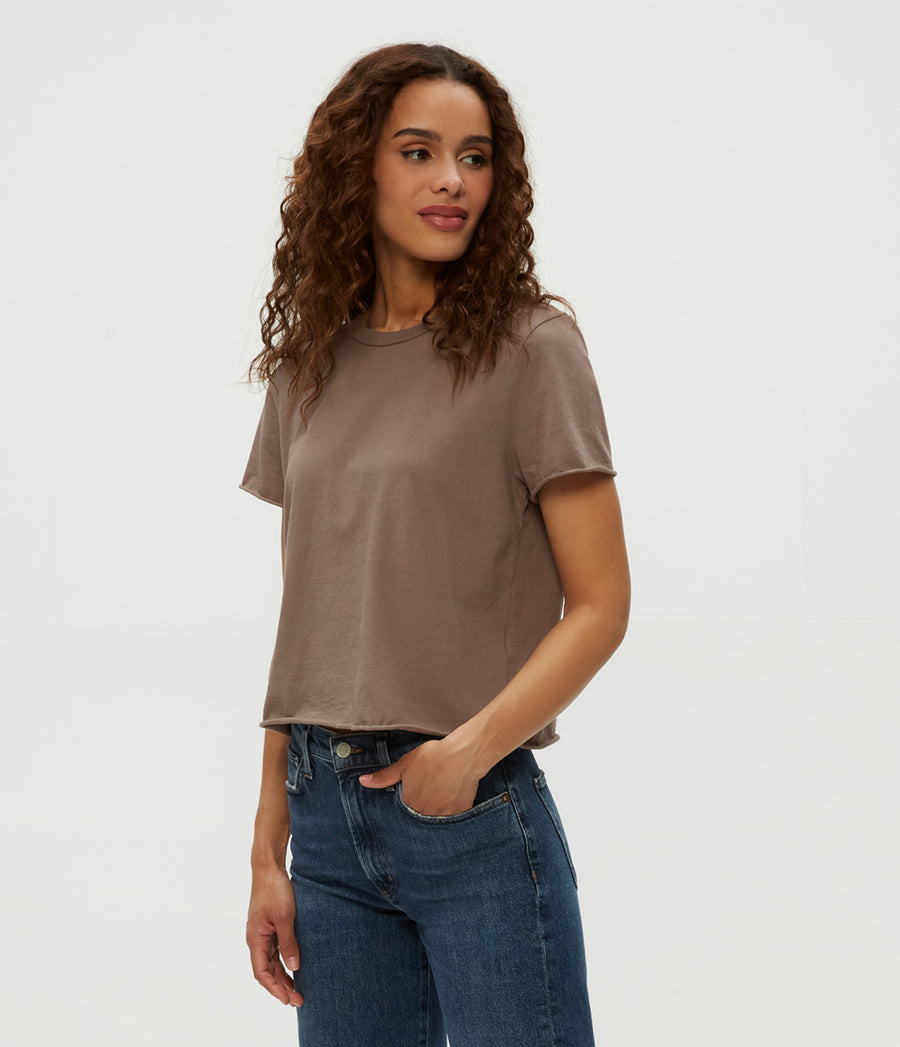 Jackie Crewneck Tee in Cobblestone Brown Side View #COBBLESTONE