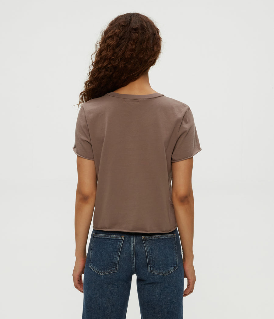 Jackie Crewneck Tee in Cobblestone Brown Back View #COBBLESTONE