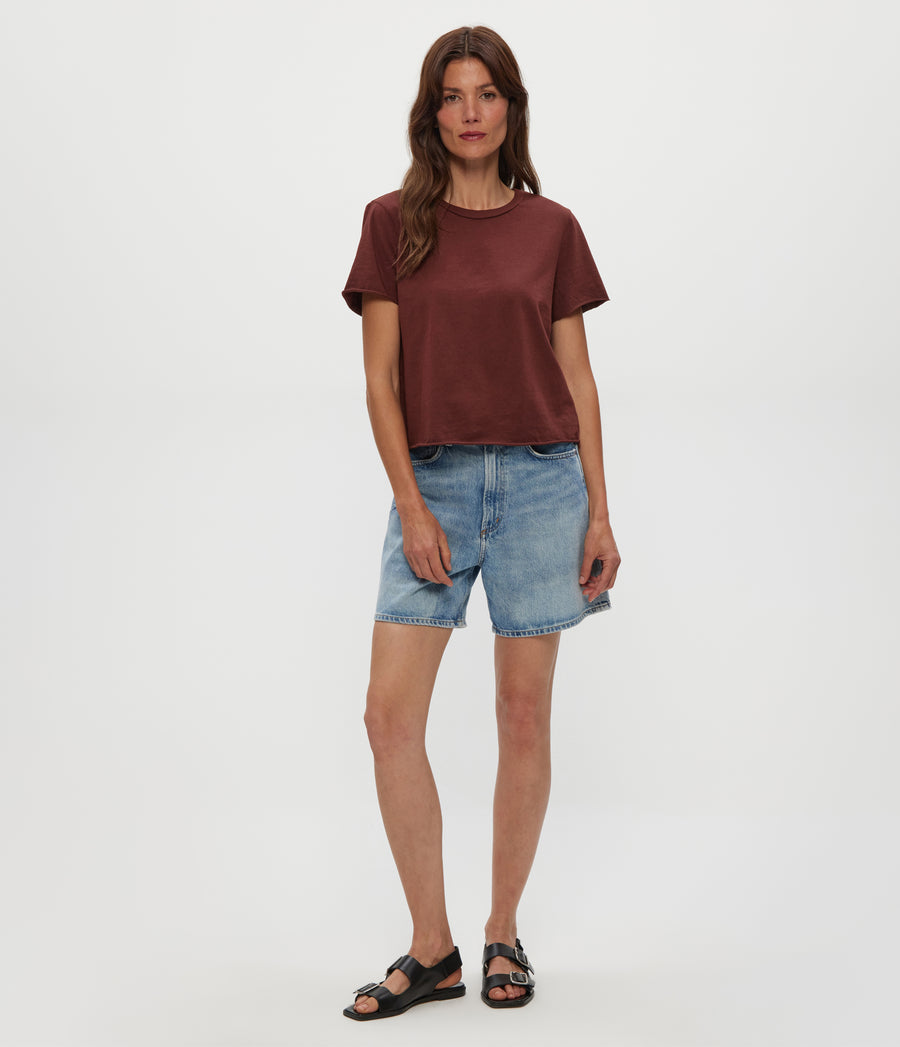Jackie Crewneck Tee in ESPRESSO Brown Full Body View #ESPRESSO