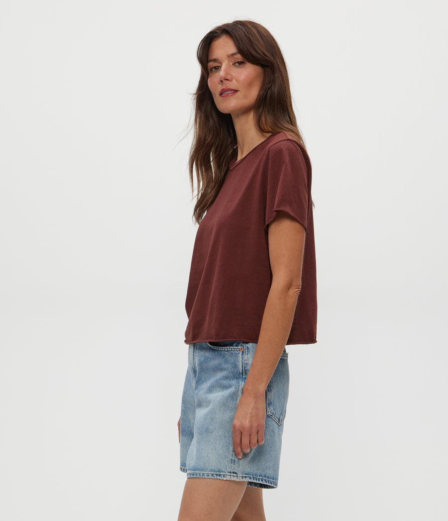 Jackie Crewneck Tee in ESPRESSO Brown Side View #ESPRESSO