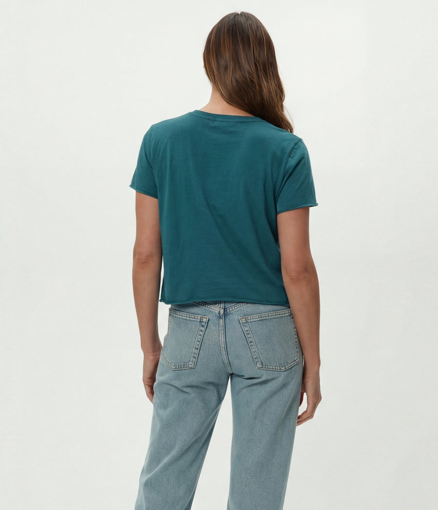 Jackie Crewneck Tee in GLAZE Blue Back View #GLAZE