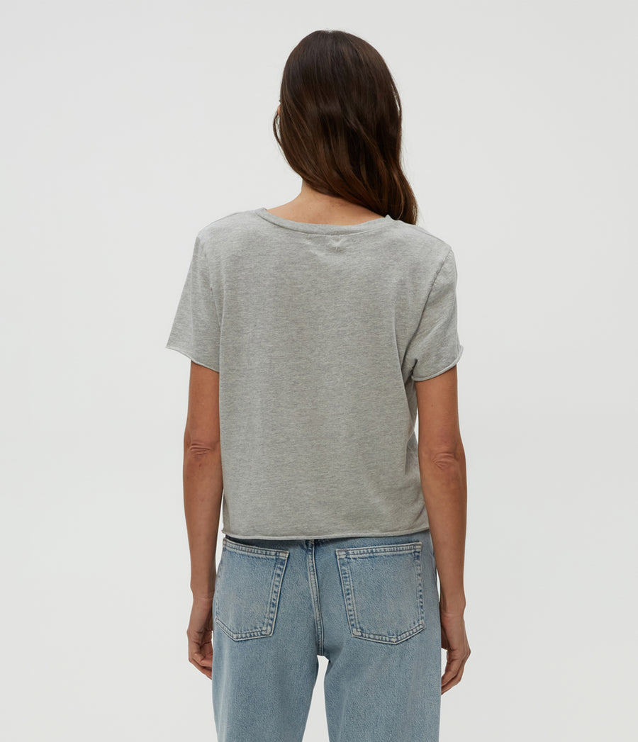 Jackie Crewneck Tee in Heather Grey Grey Back View #HEATHER GREY