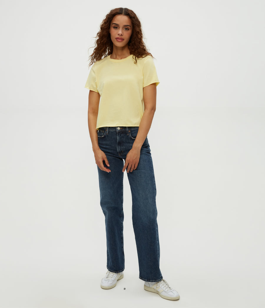 Jackie Crewneck Tee in Lemonade Yellow Full Body View #LEMONADE