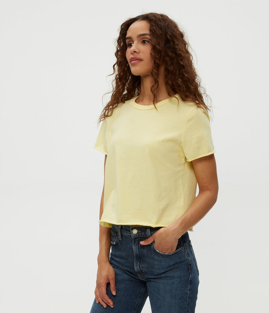 Jackie Crewneck Tee in Lemonade Yellow Side View #LEMONADE