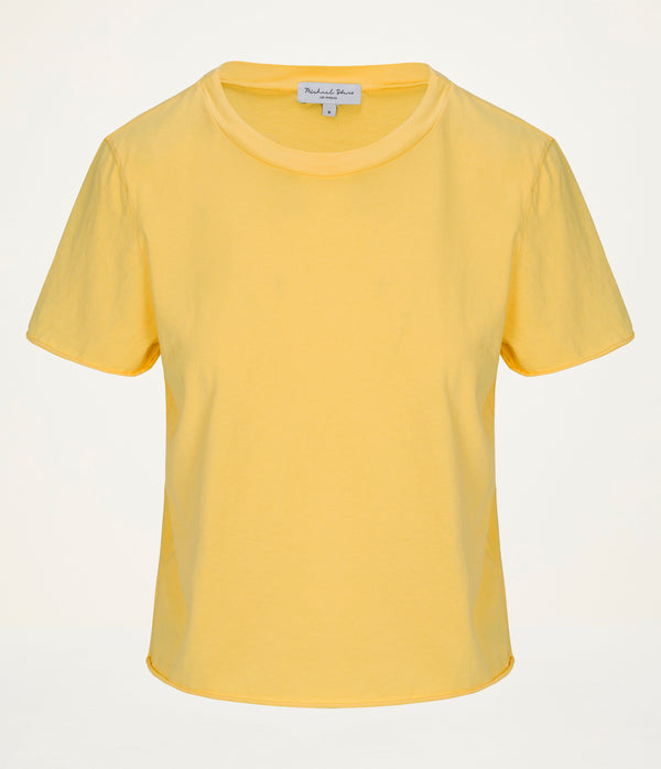 Jackie Crewneck Tee in MACAW Yellow Close Up View #MACAW