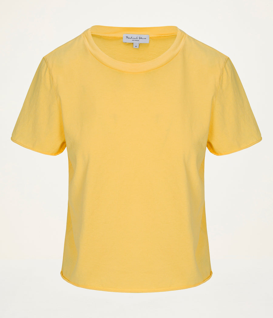 Jackie Crewneck Tee in MACAW Yellow Close Up View #MACAW