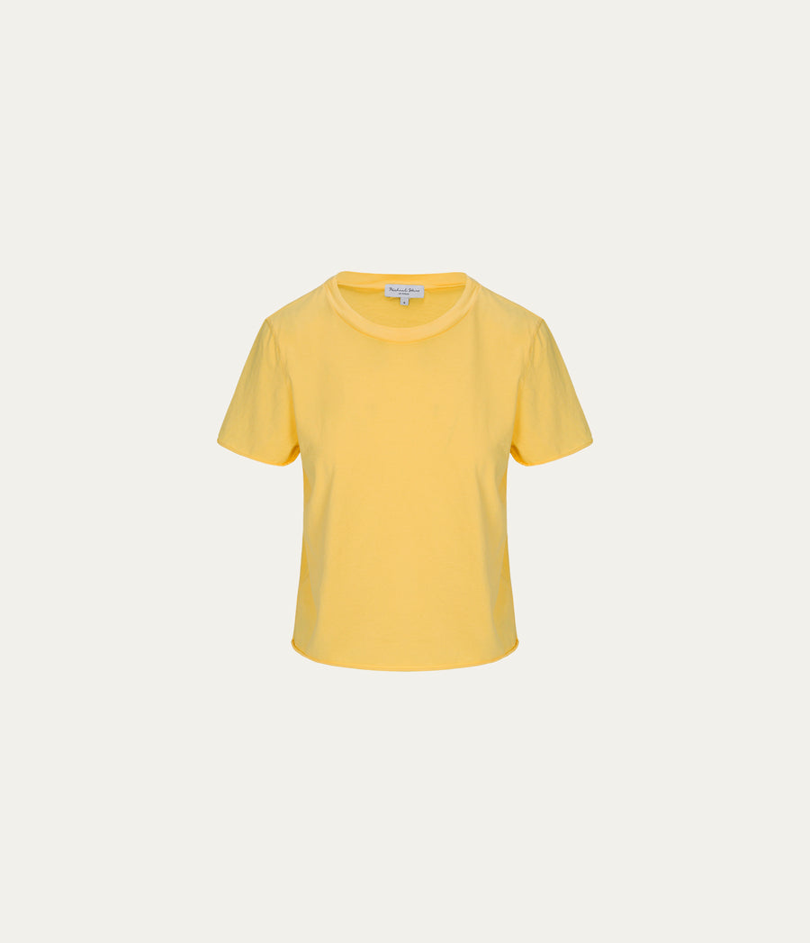 Jackie Crewneck Tee in MACAW Yellow Close Up View #MACAW