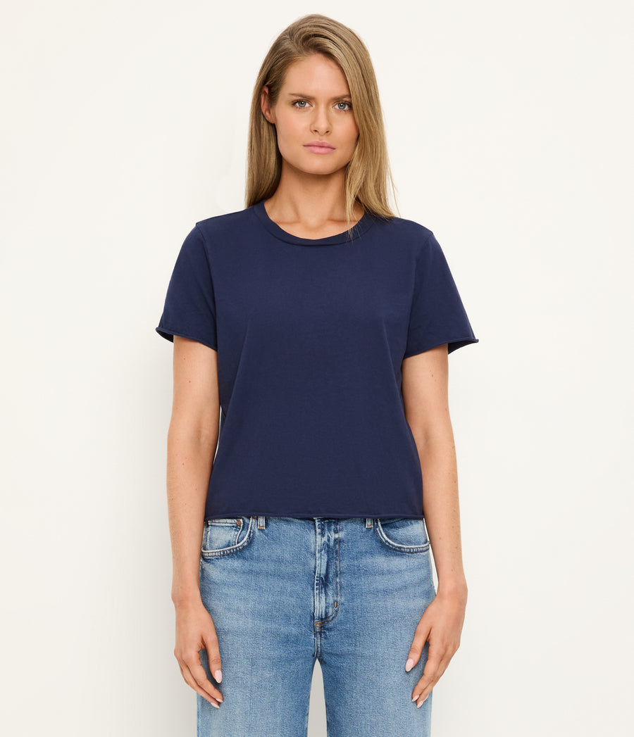 Jackie Crewneck Tee in Nocturnal Blue Full Body View #NOCTURNAL