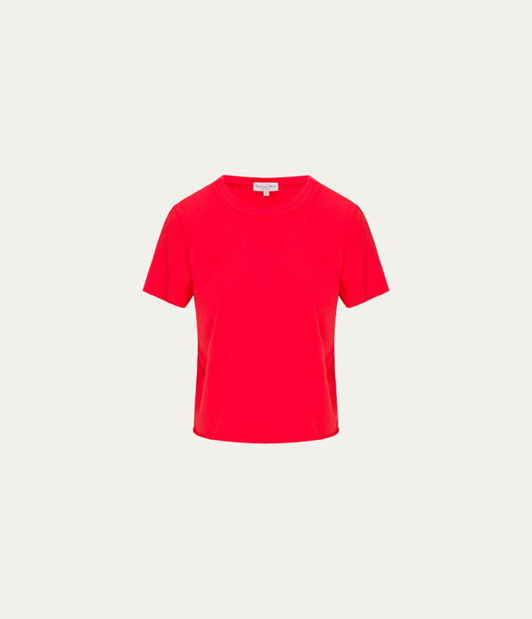 Jackie Crewneck Tee in SAMBA RED Close up View #SAMBA