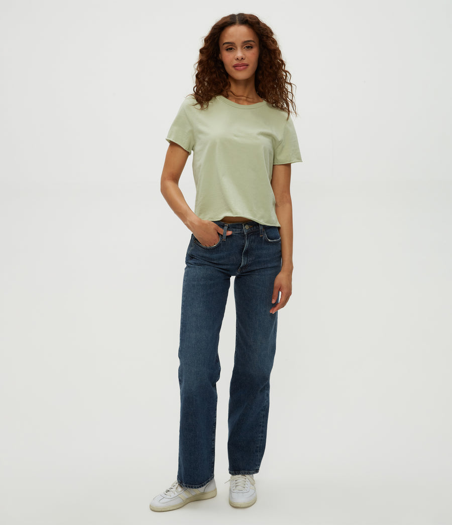 Jackie Crewneck Tee in Seacrest Green Full Body View #SEACREST