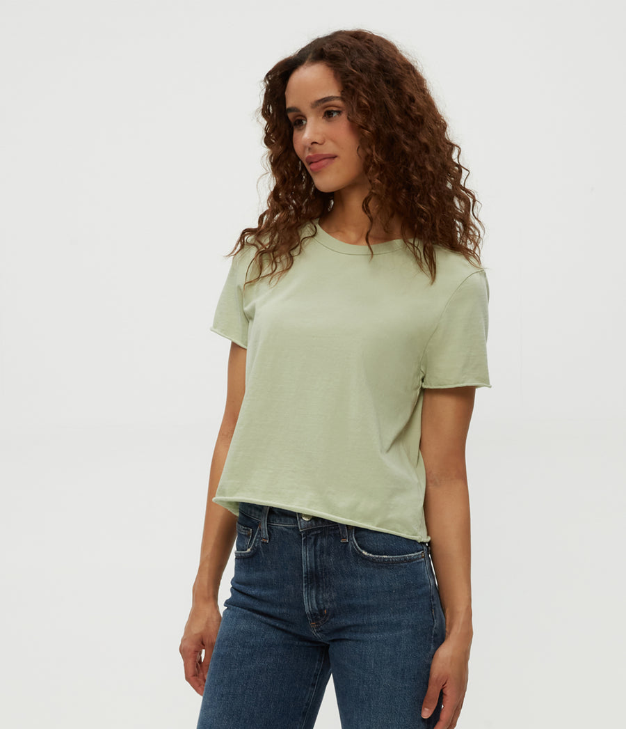 Jackie Crewneck Tee in Seacrest Green Side View #SEACREST
