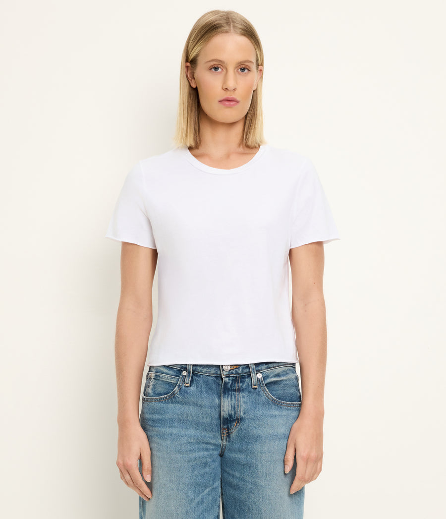 Jackie Crew Neck Tee in White  Full Body View #WHITE