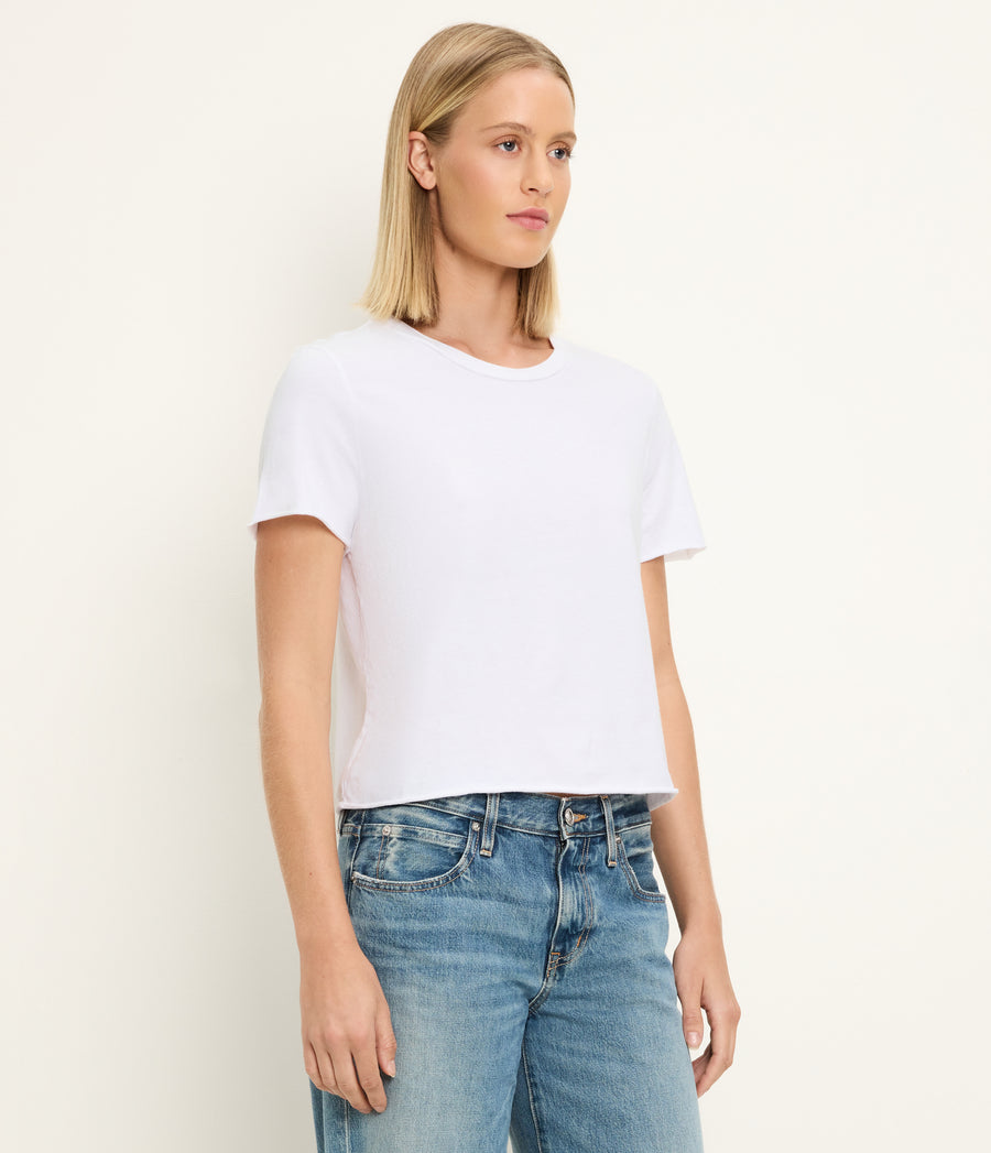 Jackie Crew Neck Tee in White  Full Body View #WHITE