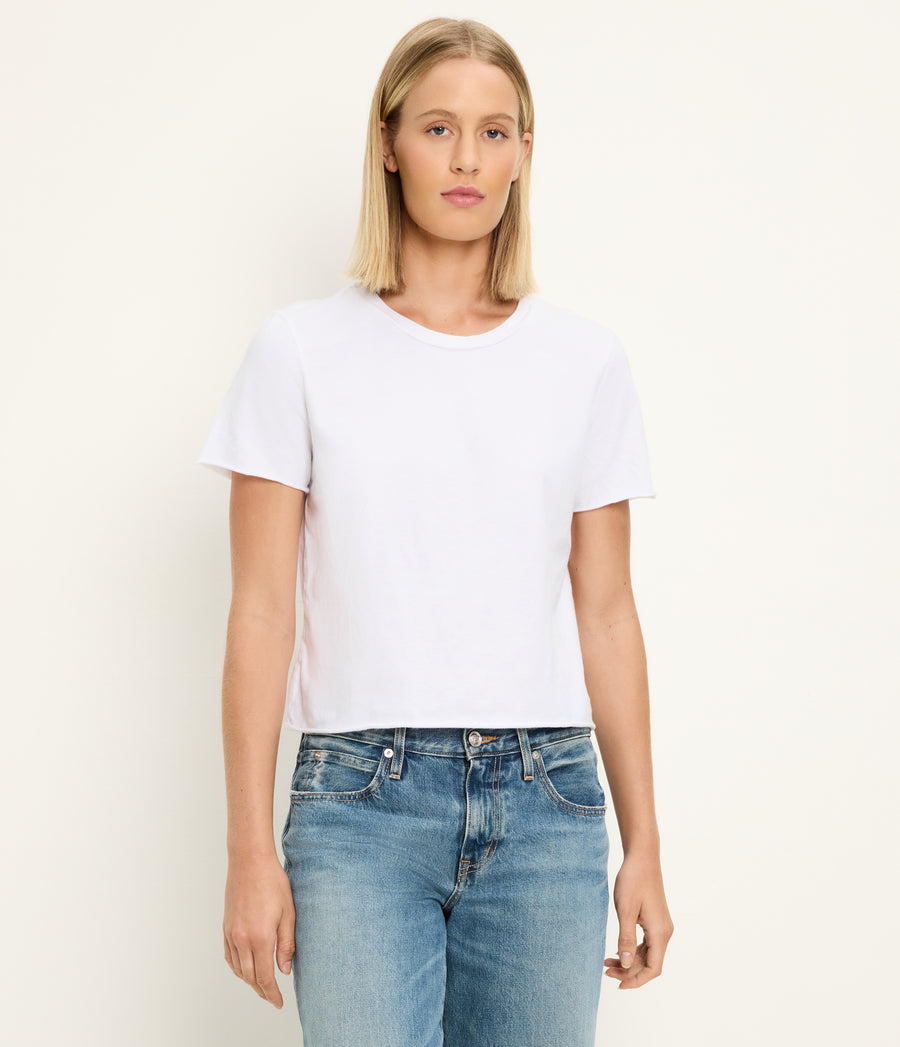 Jackie Crew Neck Tee in White  Close Up View #WHITE