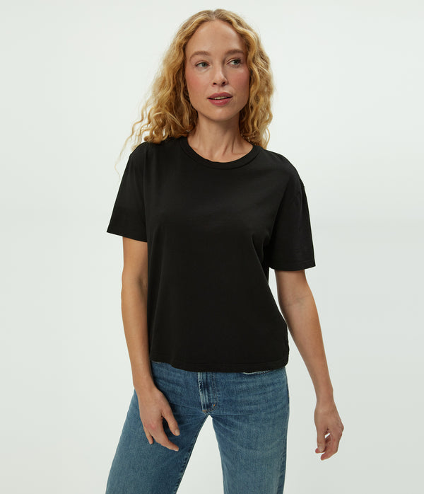 Nina Crewneck Tee in Black Close up View #BLACK