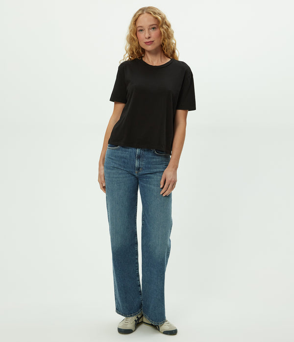 Nina Crewneck Tee in Black Full Body View #BLACK