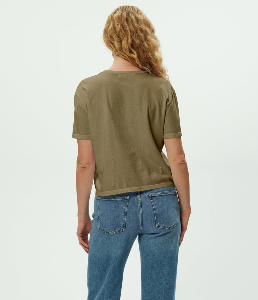 Nina Crewneck Tee in CAPER Green Back View #CAPER
