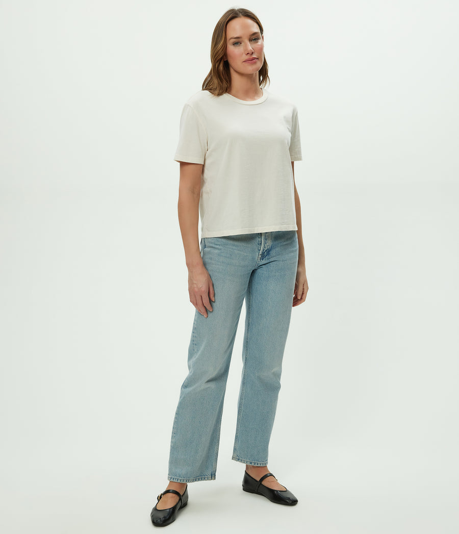 Nina Crewneck Tee in Chalk White Full Body View #CHALK