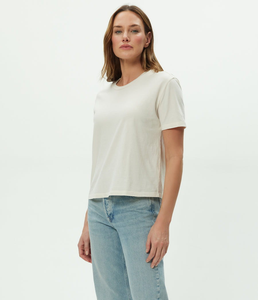 Nina Crewneck Tee in Chalk White Side View #CHALK