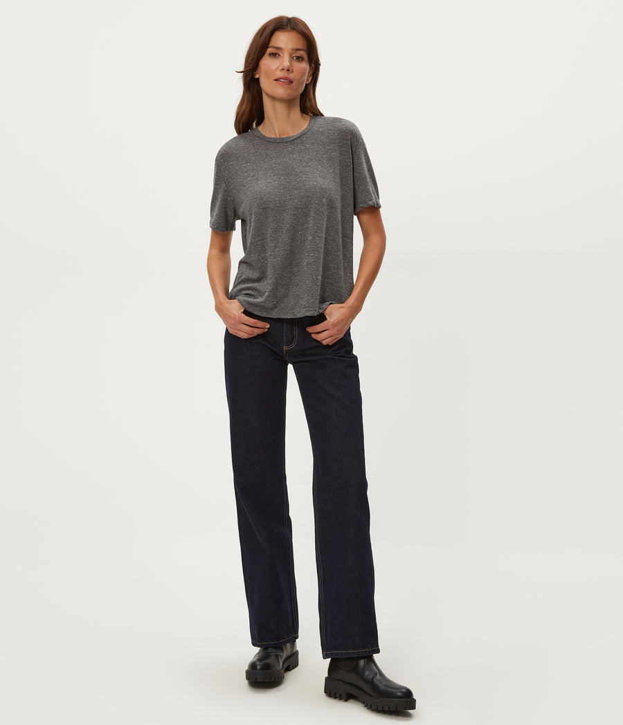 Nina Crewneck Tee in Charcoal Grey Full Body View #CHARCOAL
