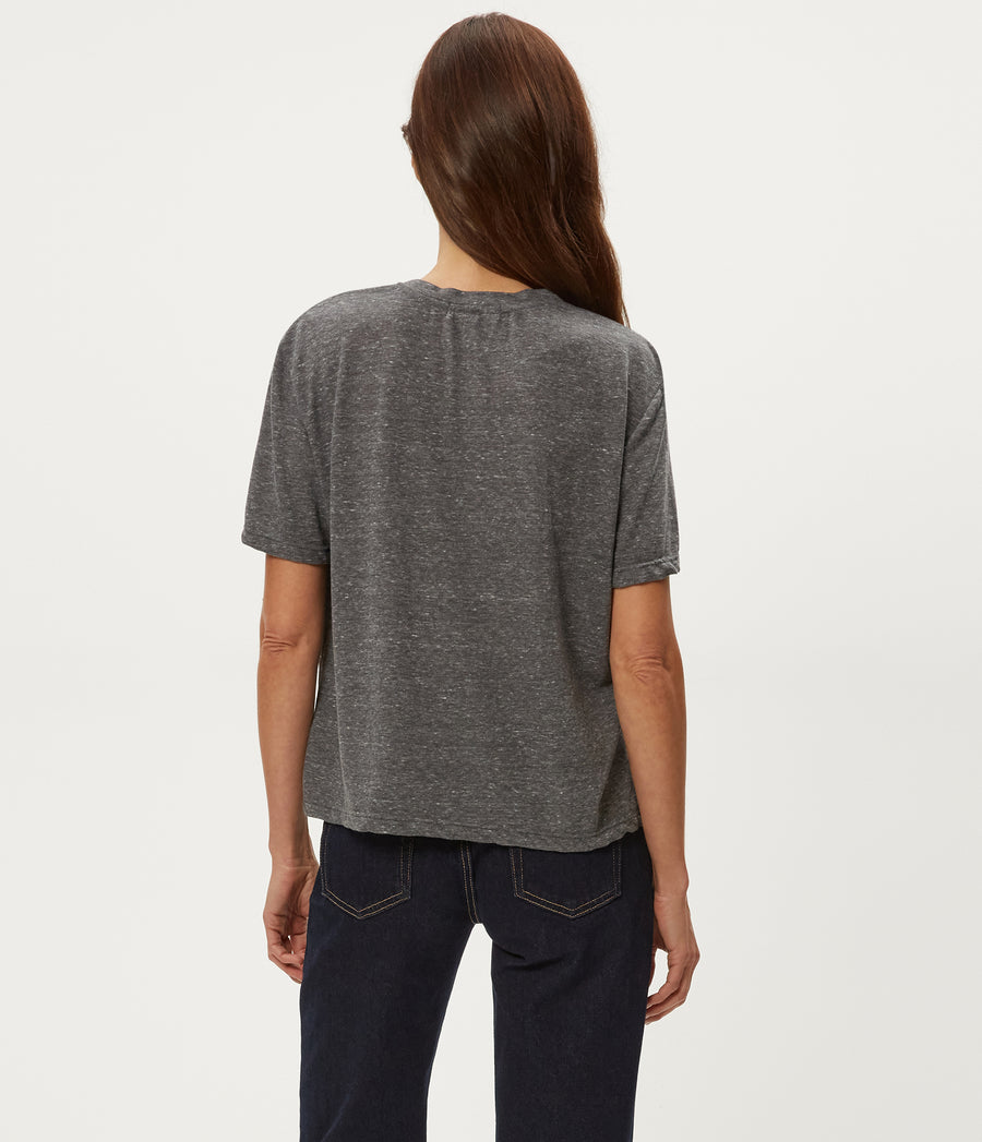 Nina Crewneck Tee in Charcoal Grey Back View #CHARCOAL
