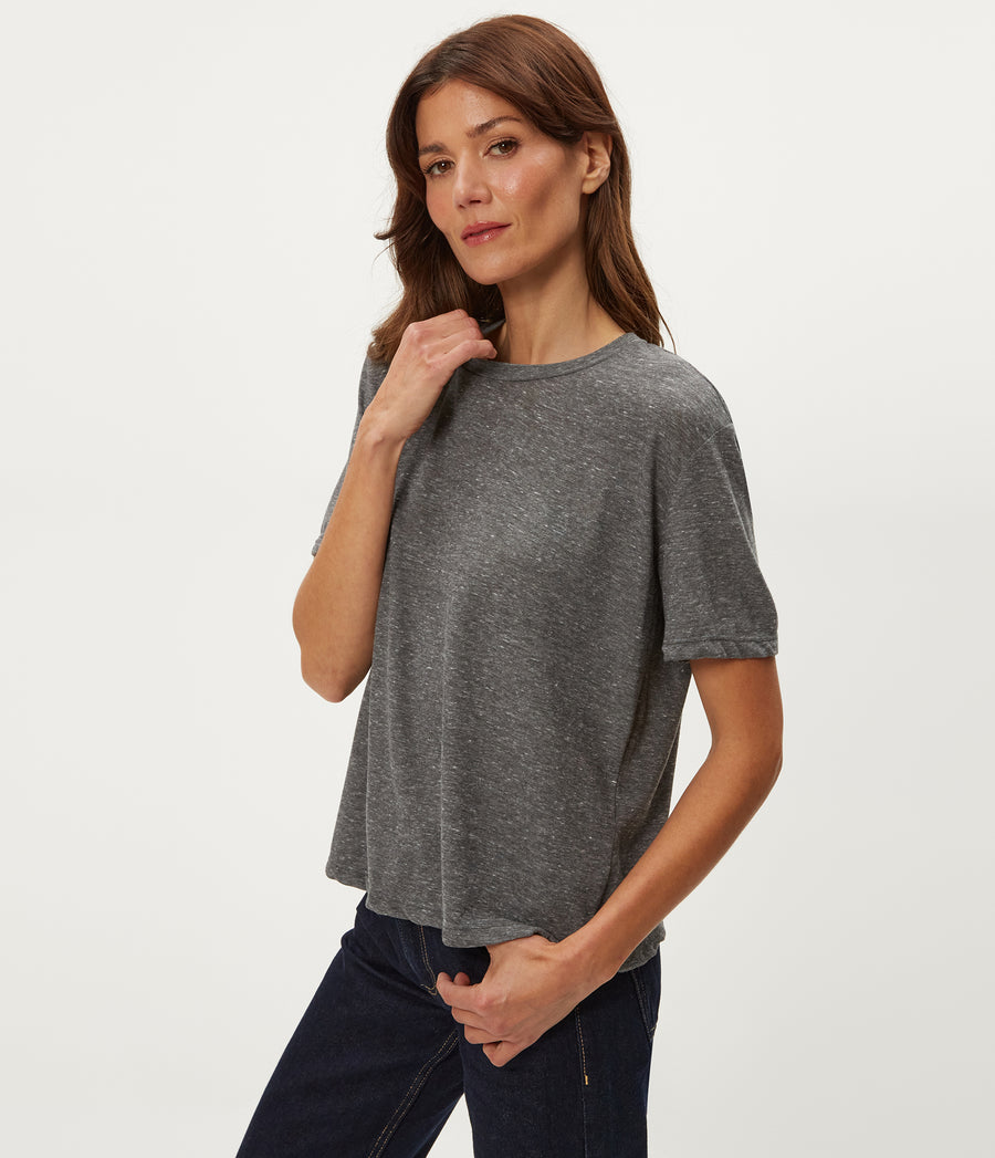 Nina Crewneck Tee in Charcoal Grey Side View #CHARCOAL