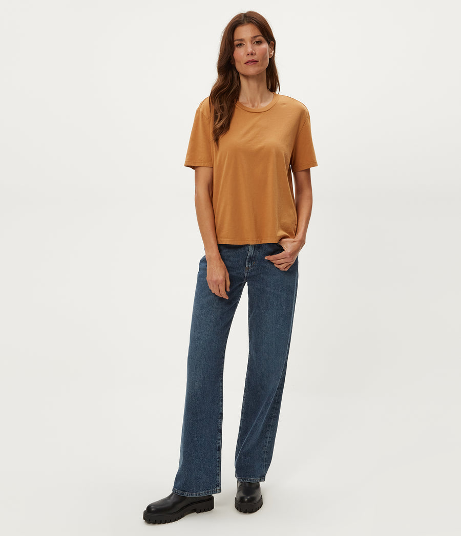 Nina Crewneck Tee in Cumin Brown Full Body View #CUMIN