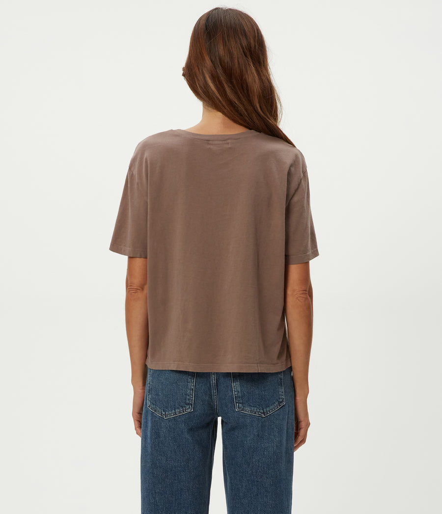 Nina Crewneck Tee in Cobblestone Brown Back View #COBBLESTONE