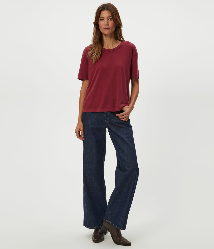 Nina Crewneck Tee in Garnet Red Full Body View #GARNET