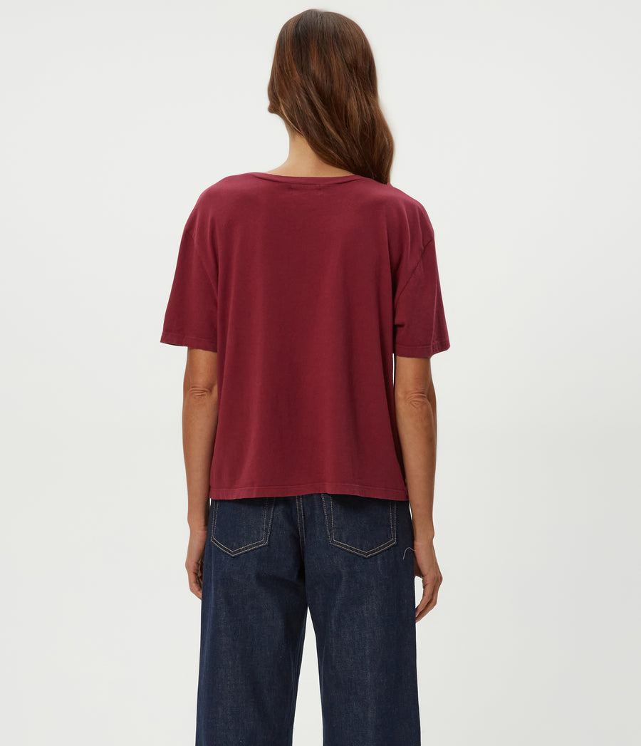 Nina Crewneck Tee in Garnet Red Back View #GARNET