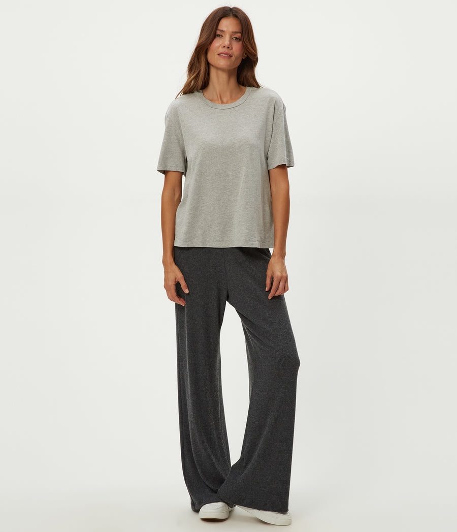 Nina Crewneck Tee in Heather Grey Grey Full Body View #HEATHER GREY