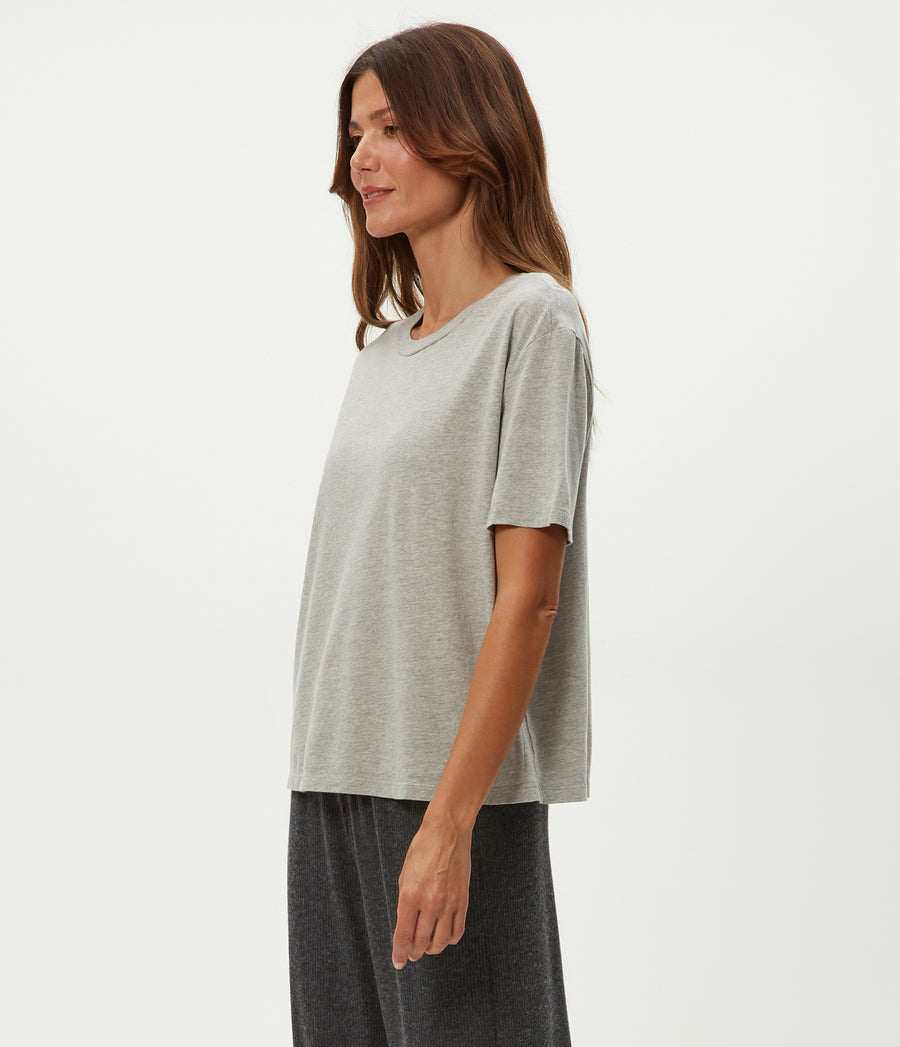Nina Crewneck Tee in Heather Grey Grey Side View #HEATHER GREY