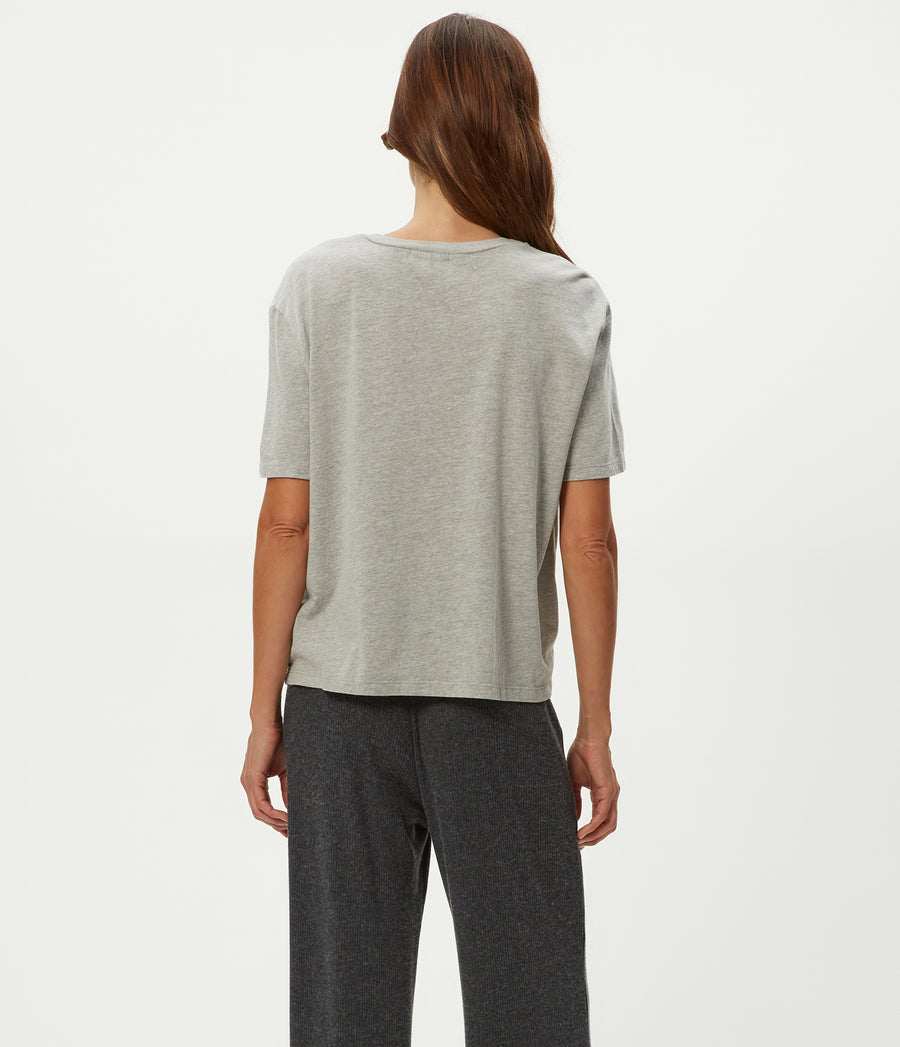 Nina Crewneck Tee in Heather Grey Grey Back View #HEATHER GREY
