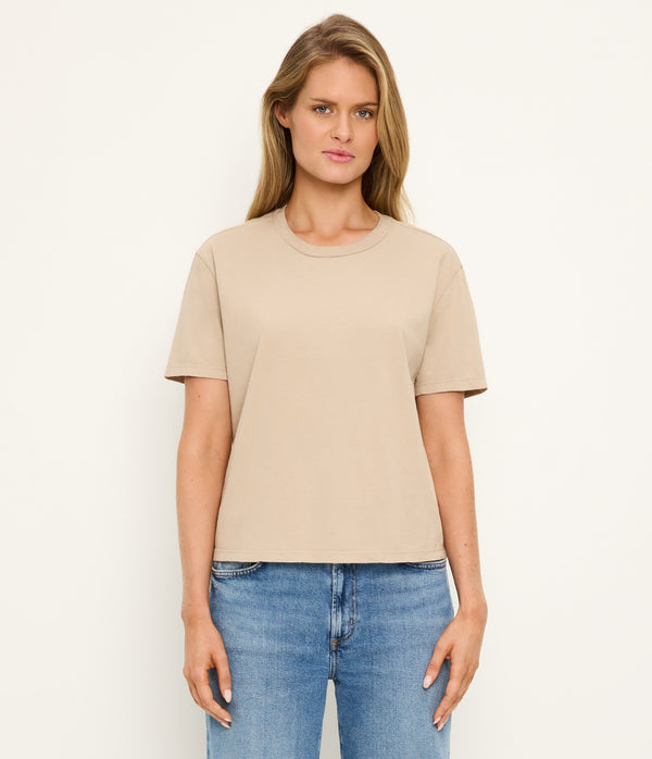 Nina Crewneck Tee in  MACADAMIA Beige Full Body View #MACADAMIA