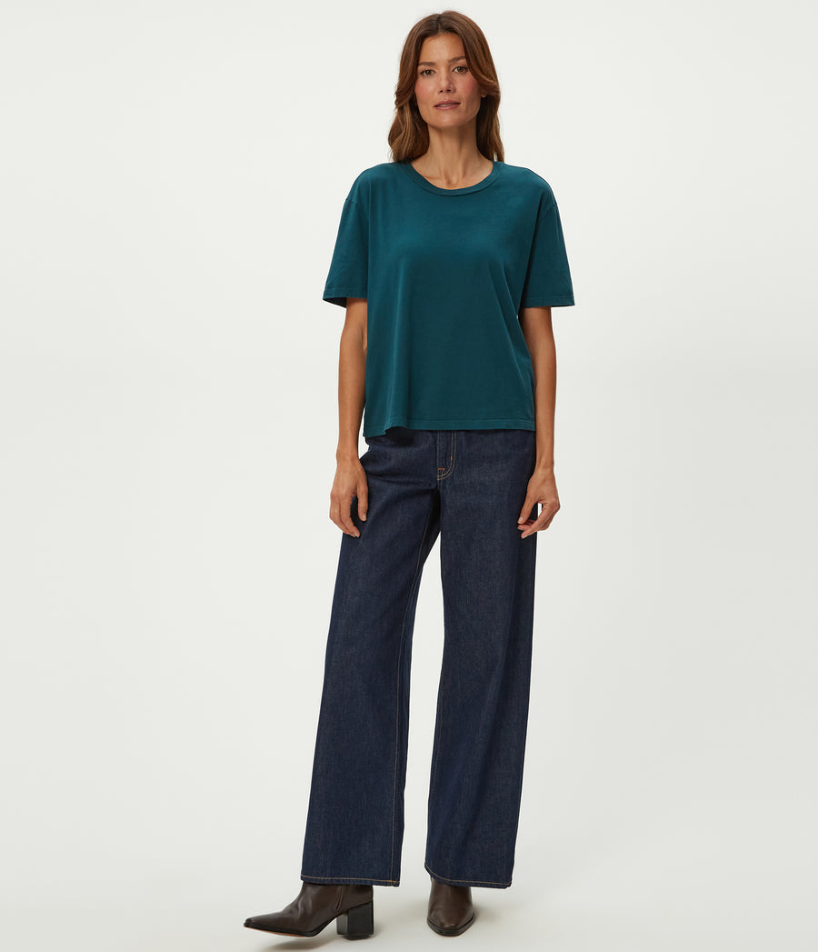 Nina Crewneck Tee in RAINFOREST BLUE Combo Full Body View #RAINFOREST