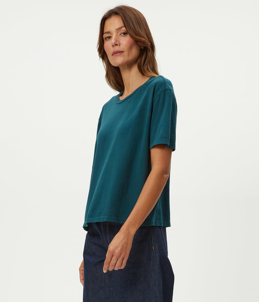 Nina Crewneck Tee in RAINFOREST BLUE Combo Side View #RAINFOREST