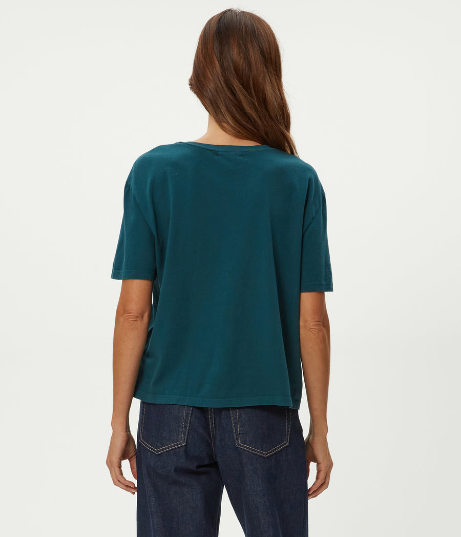 Nina Crewneck Tee in RAINFOREST BLUE Combo Back View #RAINFOREST