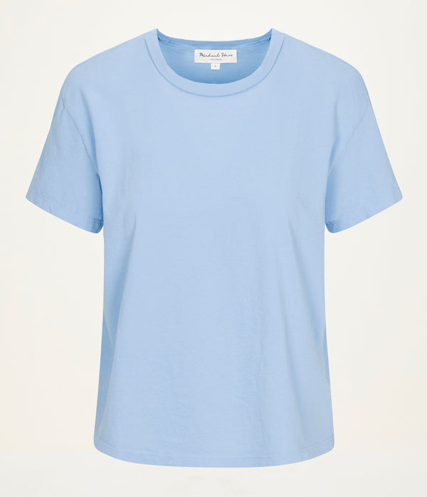 Nina Crewneck Tee in SKY Blue Close up View #SKY