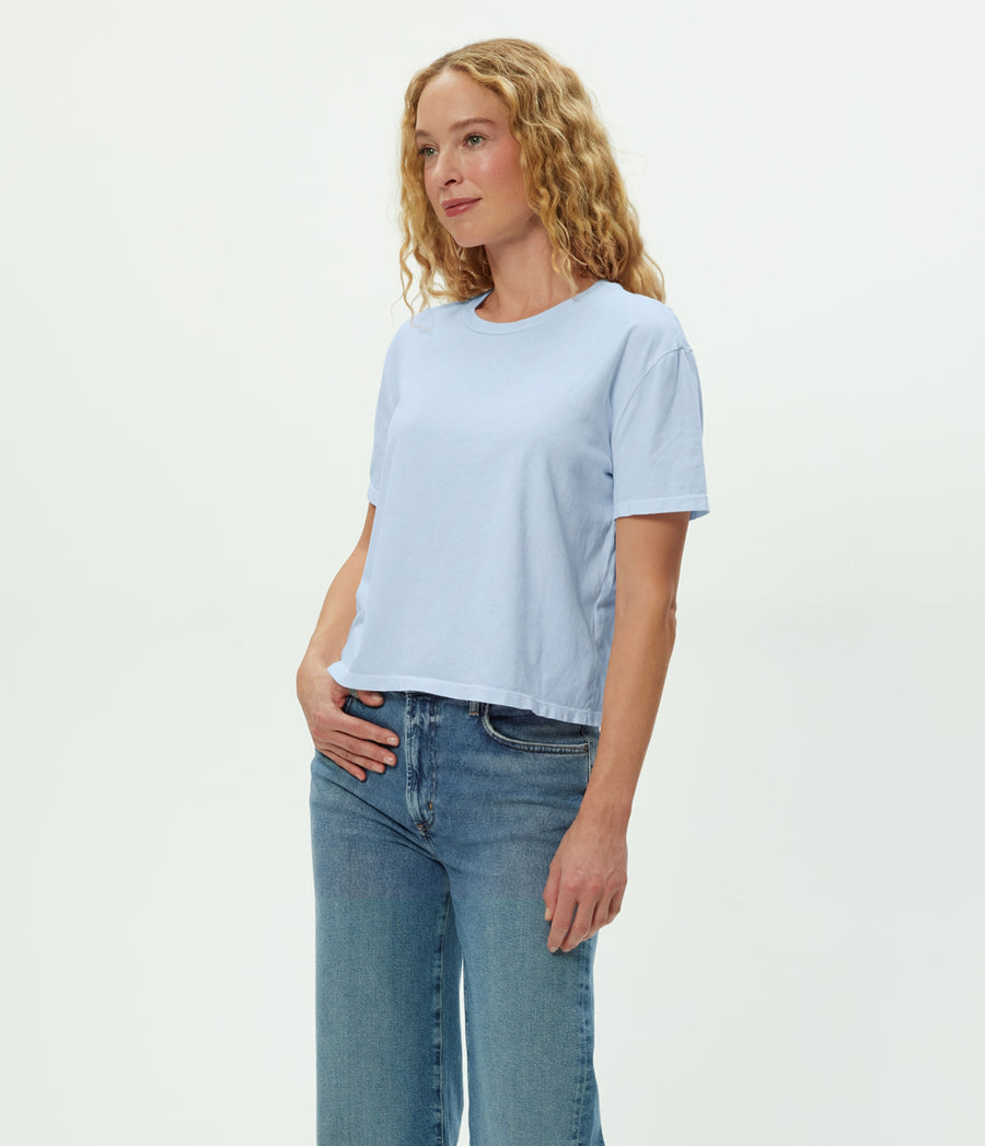 Nina Crewneck Tee in SPLASH Blue Side View #SPLASH