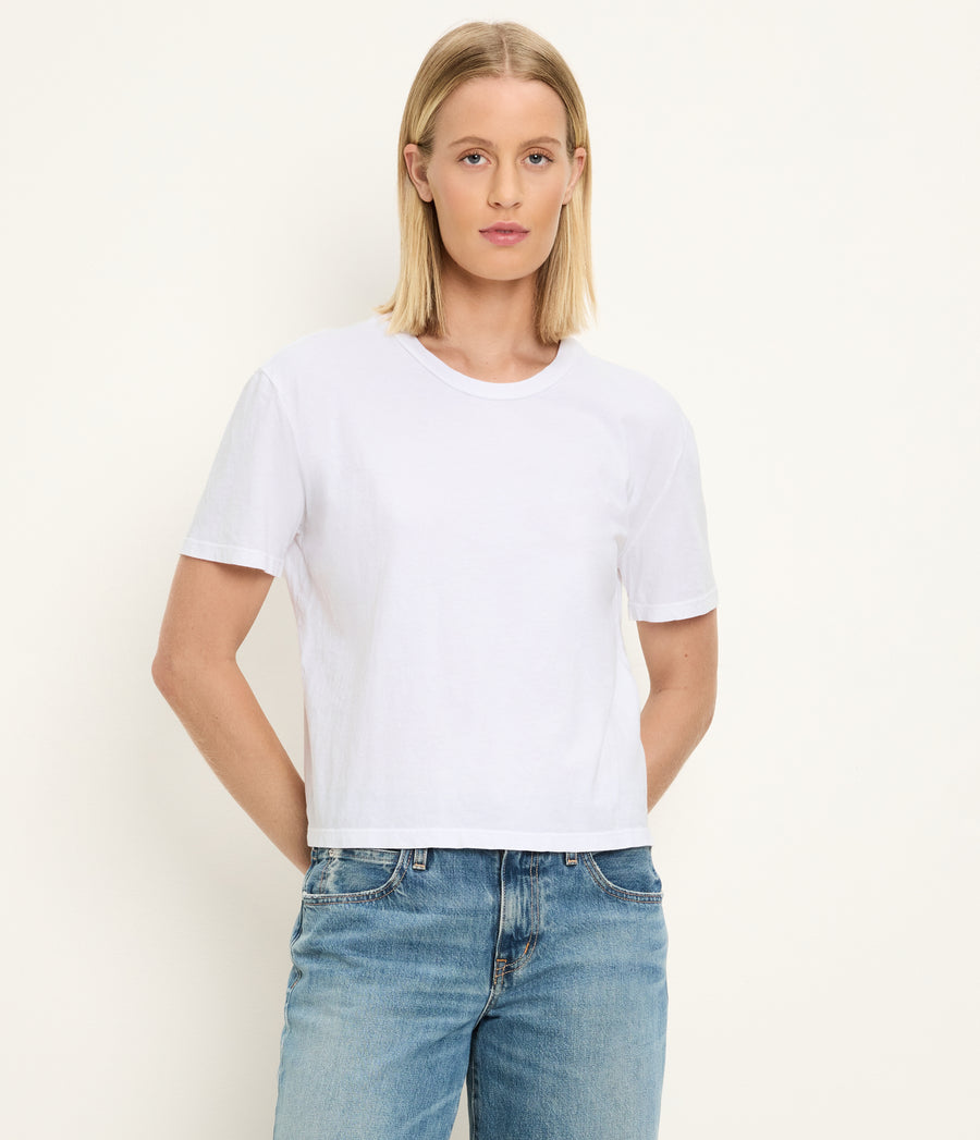 Nina Crewneck Tee in White Close up View #WHITE